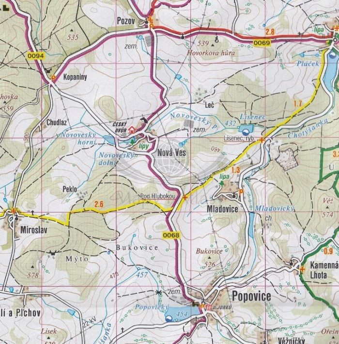 Posazavi, Vlasimsko. Mapa turystyczna 443 wydawnictwa Shocart. Fragment