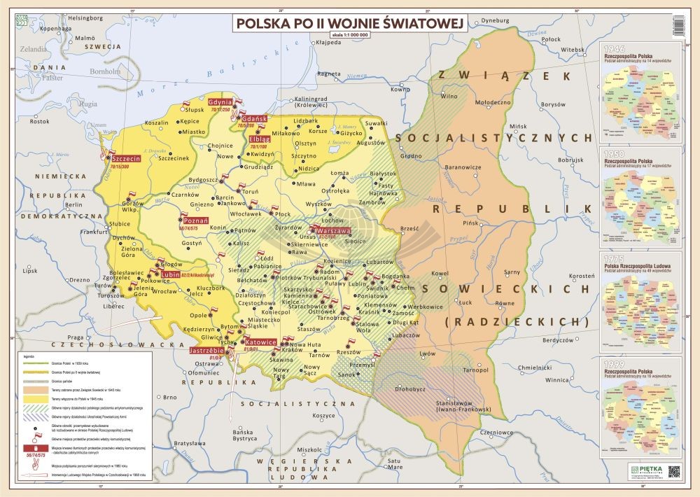 Polska po II wojnie światowej. Mapa ścienna. Wersja STRONG