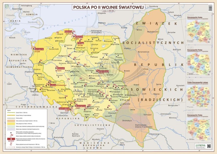 Polska po II wojnie światowej. Mapa ścienna. Wersja STRONG