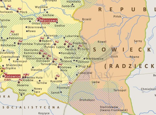 Polska po II wojnie światowej. Mapa ścienna. Wersja STRONG. Fragment