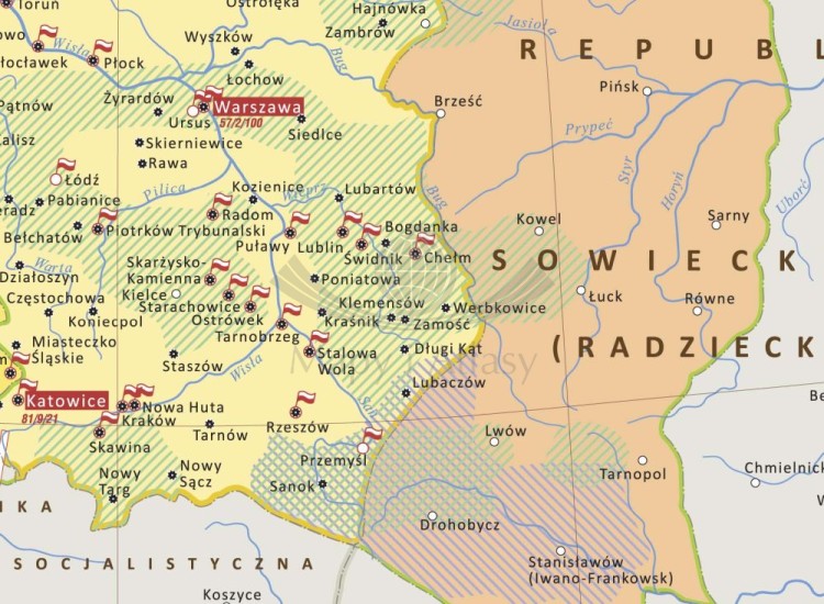 Polska po II wojnie światowej. Mapa ścienna. Wersja STRONG. Fragment