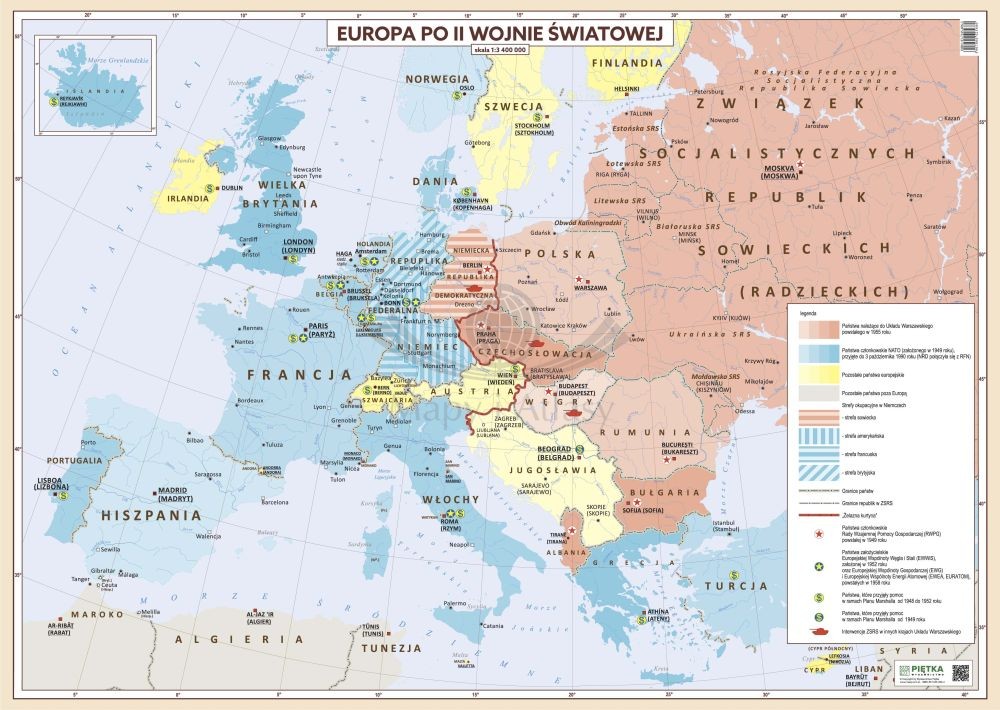 Europa po II wojnie światowej. Mapa ścienna. Wersja STRONG