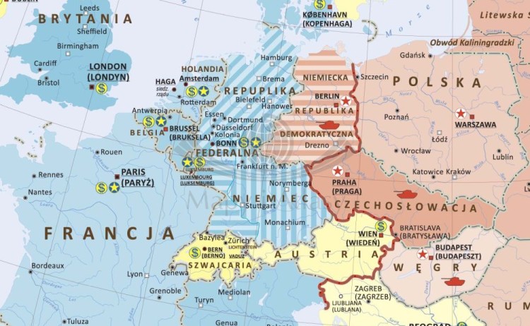 Europa po II wojnie światowej. Mapa ścienna. Wersja STRONG. Fragment