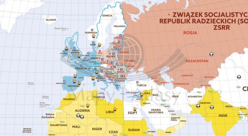 Świat po II wojnie światowej. Mapa ścienna. Wersja STRONG. Fragment