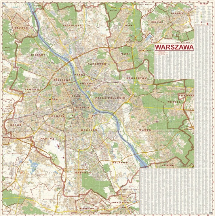 Warszawa 1:18 000. Mapa ścienna. Fragment 1