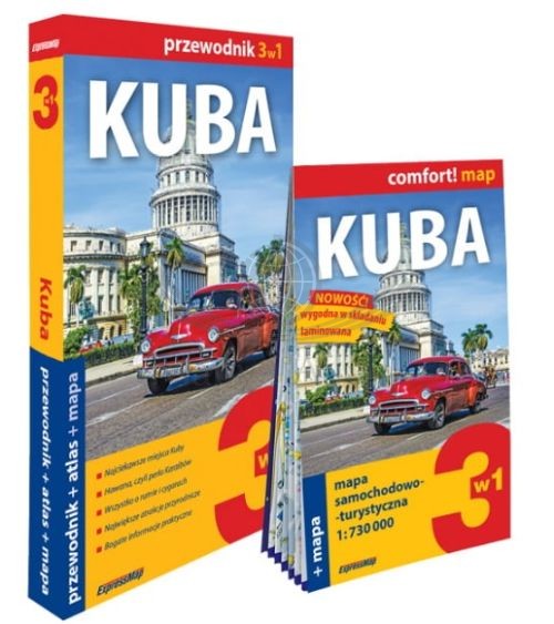 Kuba 3 w 1. Przewodnik, atlas, laminowana mapa samochodowo-turystyczna. ExpressMap