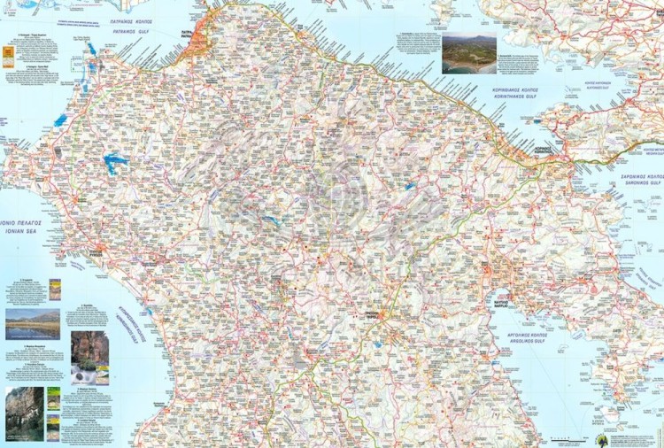 Półwysep Peloponez 1:200 000. Wodoodporna mapa samochodowo-turystyczna wydawnictwa Anavasi. Strona pierwsza