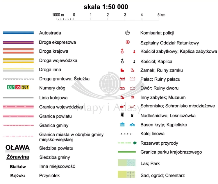 Powiat wrocławski 1:50 000. Mapa / plan. Wersja do wpinania. Legenda