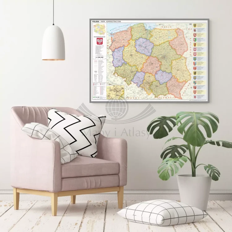 Polska 1:1 000 000. Mapa administracyjna. Wersja magnetyczna. Przykład aranżacji