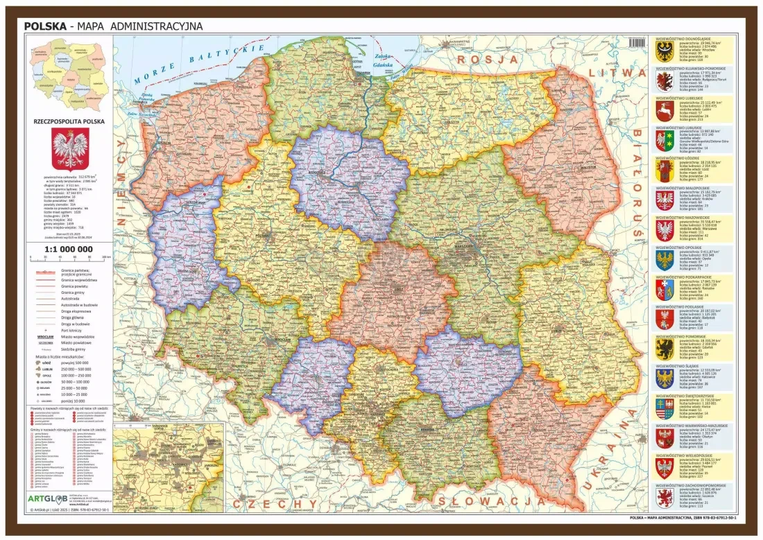 Polska 1:1 000 000. Mapa administracyjna w ramie drewnianej