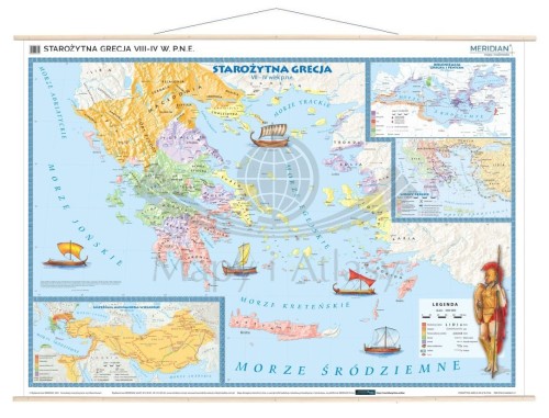 Starożytna Grecja VIII-IV w. p.n.e. Mapa ścienna 200 x 150 cm. Drewniane półwałki