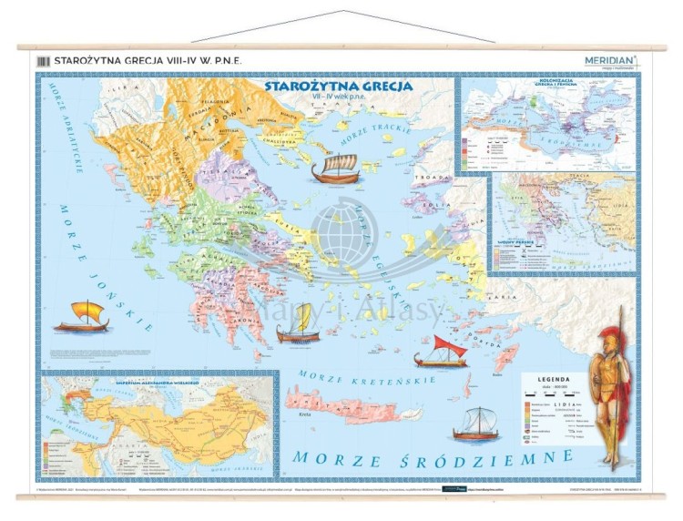 Starożytna Grecja VIII-IV w. p.n.e. Mapa ścienna 200 x 150 cm. Drewniane półwałki