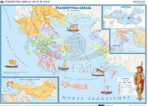 Starożytna Grecja VIII-IV w. p.n.e. Mapa ścienna 200 x 150 cm. Drewniane półwałki