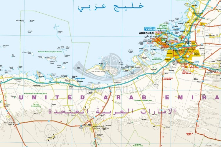 Zjednoczone Emiraty Arabskie. Dubaj, Abu Dhabi. Wodoodporna mapa samochodowo-turystyczna wydawnictwa Reise Know-How. Fragment