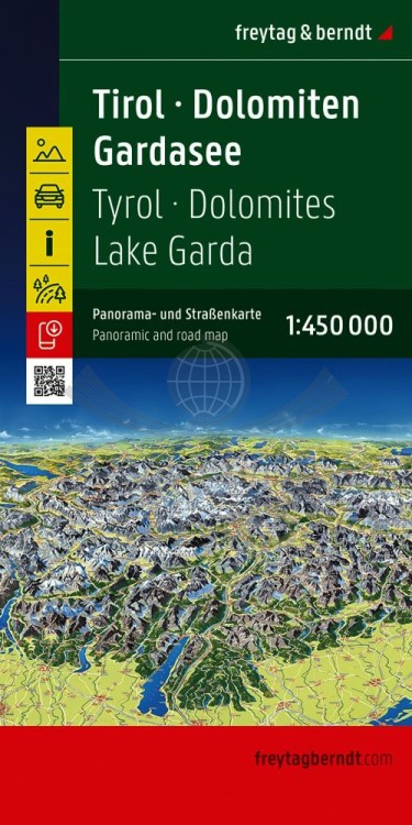 Tyrol, Dolomity, Jezioro Garda. Panorama. Mapa samochodowo-turystyczna wydawnictwa Freytag & Berndt. Okładka