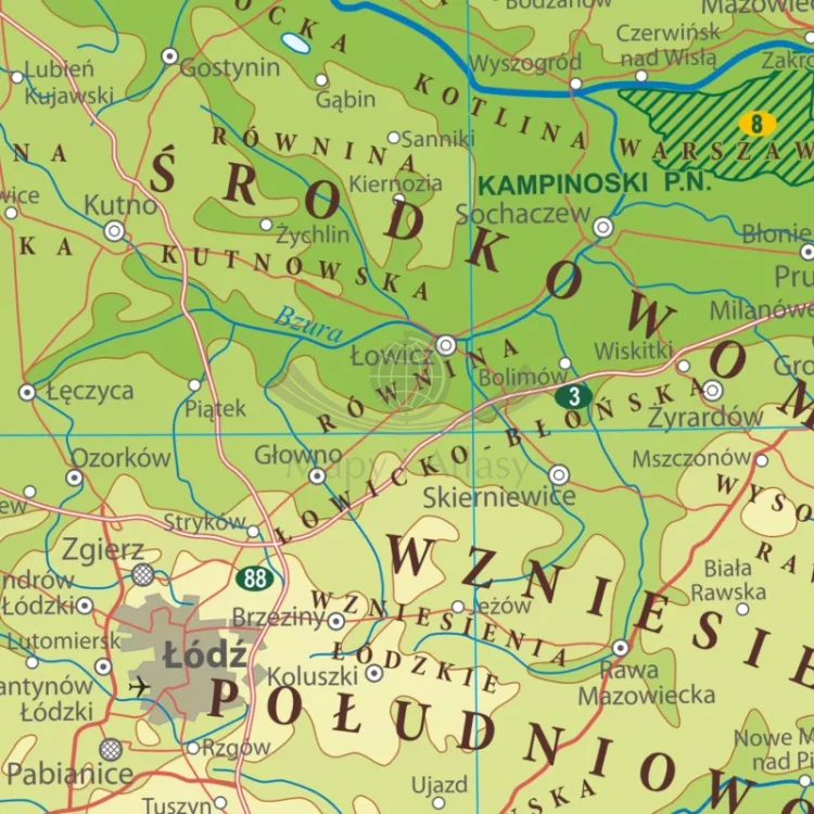 Polska 1:1 000 000. Mapa fizyczna. Wersja do wpinania. Fragment 2