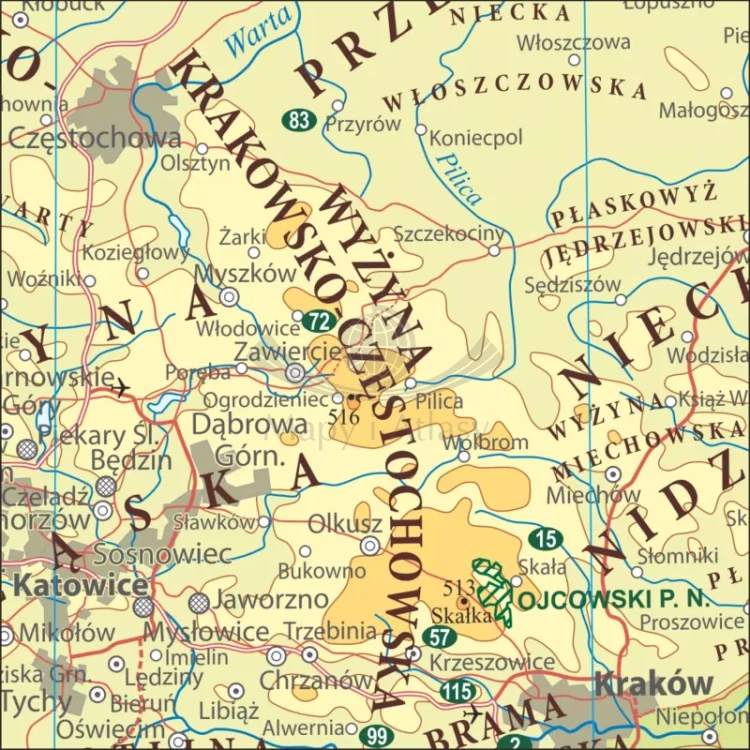 Polska 1:1 000 000. Mapa fizyczna. Wersja do wpinania. Fragment 3