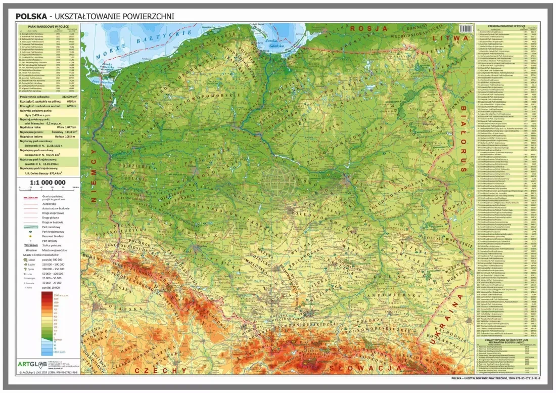 Polska 1:1 000 000. Mapa fizyczna. Wersja magnetyczna