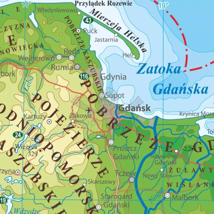 Polska 1:1 000 000. Mapa fizyczna. Wersja magnetyczna. Fragment 1