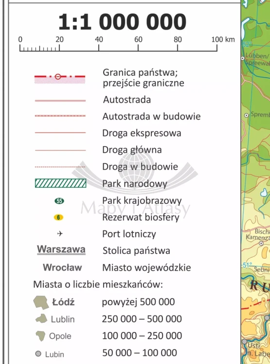 Polska 1:1 000 000. Mapa fizyczna. Wersja magnetyczna. Legenda 1