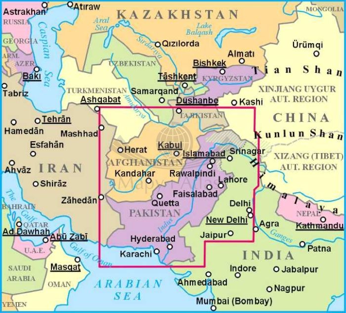 Pakistan i Afganistan 1:2 000 000. Mapa samochodowo-turystyczna wydawnictwa Gizi Map. Zasięg