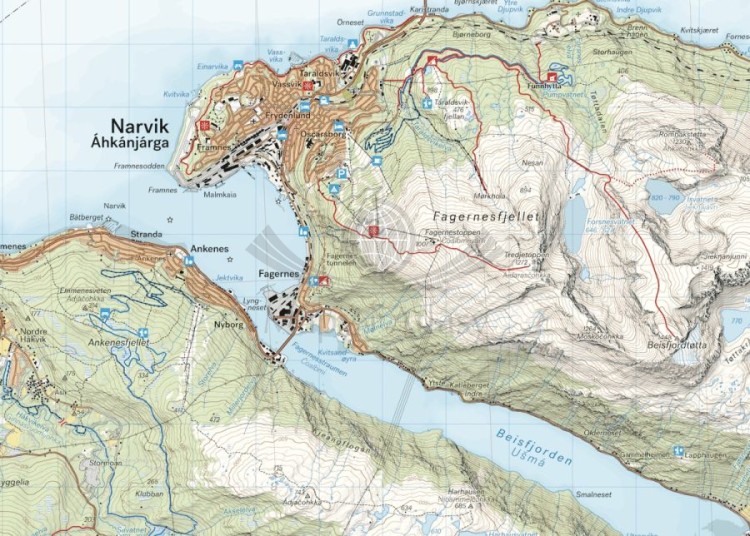 Narwik 1:50 000. Wodoodporna mapa turystyczna wydawnictwa Calazo. Fragment