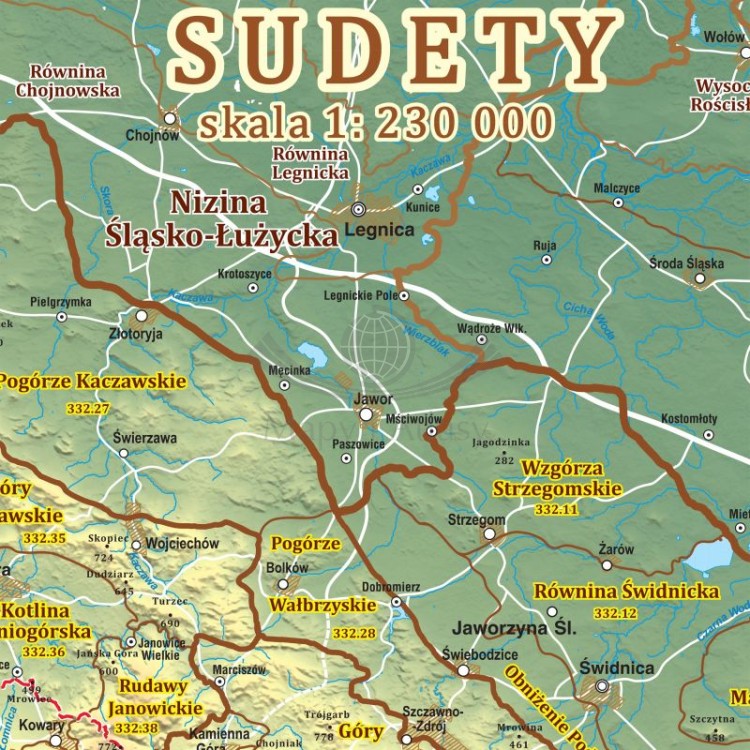 Sudety 1:230 000. Mapa w ramie drewnianej. Fragment 1