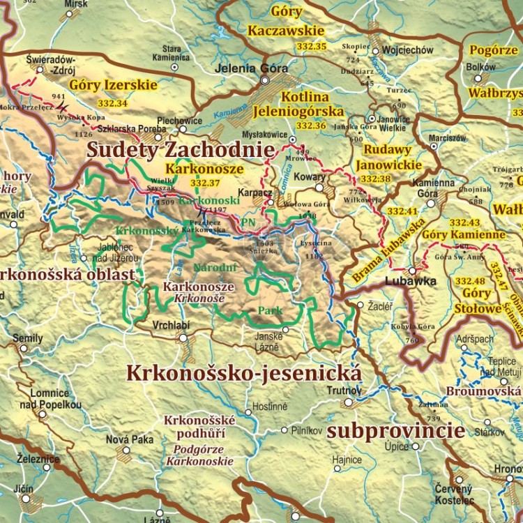 Sudety 1:230 000. Mapa w ramie drewnianej. Fragment 2