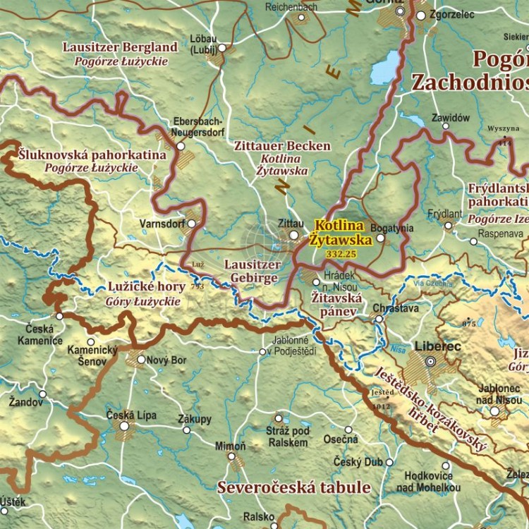 Sudety 1:230 000. Mapa w ramie drewnianej. Fragment 3