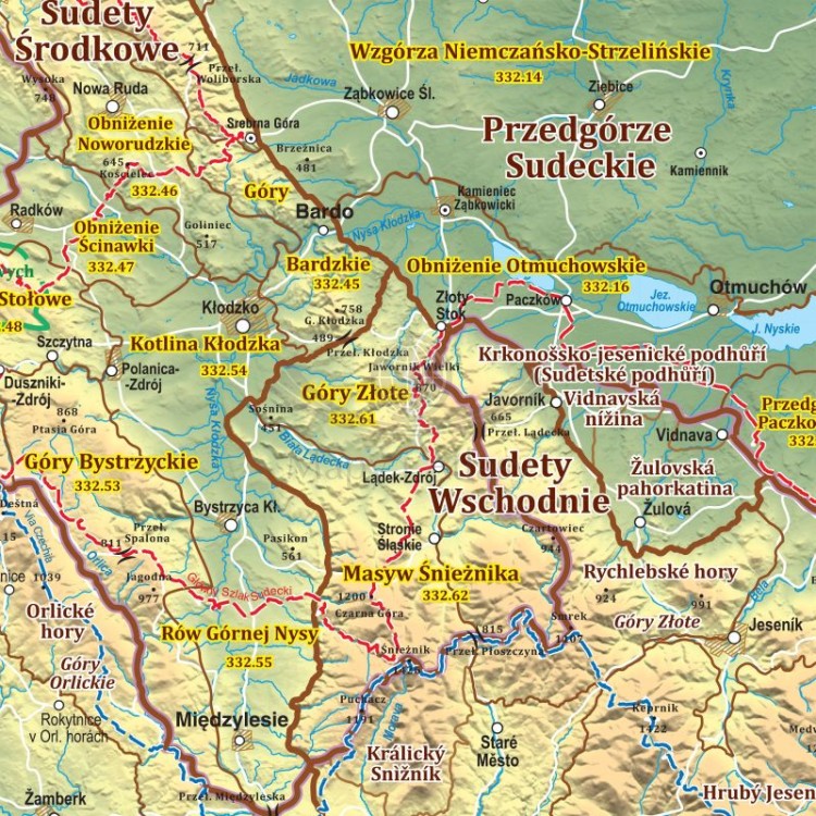 Sudety 1:230 000. Mapa w ramie drewnianej. Fragment 4