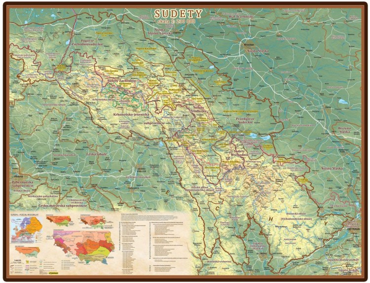 Sudety 1:230 000. Mapa w ramie drewnianej