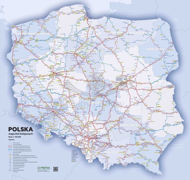 Polska 1:750 000. Mapa ścienna kolejowa. Wersja STRONG