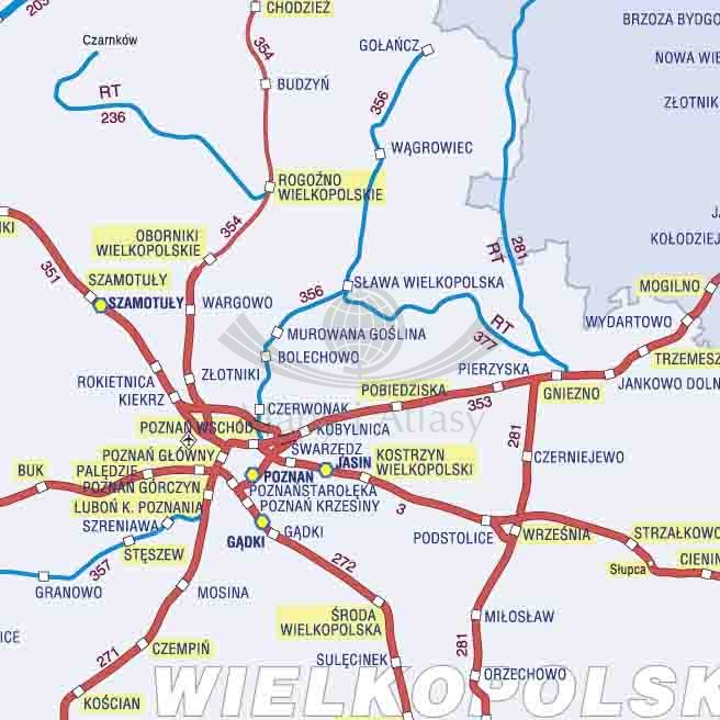 Polska 1:750 000. Mapa ścienna kolejowa. Wersja STRONG. Fragment