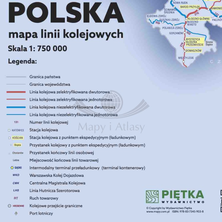 Polska 1:750 000. Mapa ścienna kolejowa. Wersja STRONG. Legenda