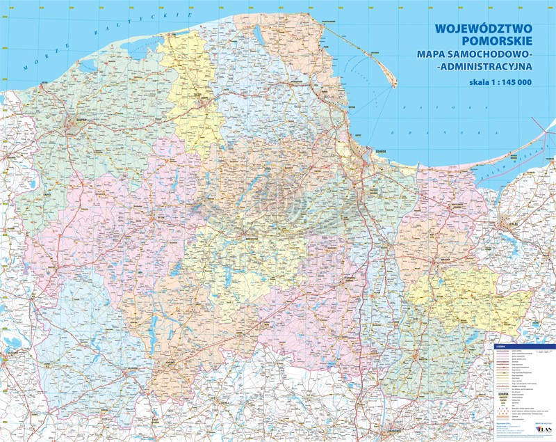 Województwo pomorskie 1:145 000. Mapa ścienna samochodowo-administracyjna. Wyd. 2025