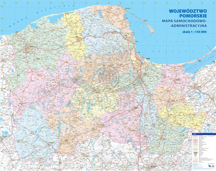 Województwo pomorskie 1:145 000. Mapa ścienna samochodowo-administracyjna