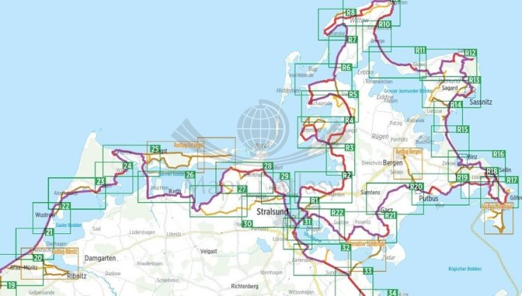 Wybrzeże Bałtyku. Lubeka, Uznam i Rugia. Atlas rowerowy wydawnictwa Verlag Esterbauer. Skorowidz 2