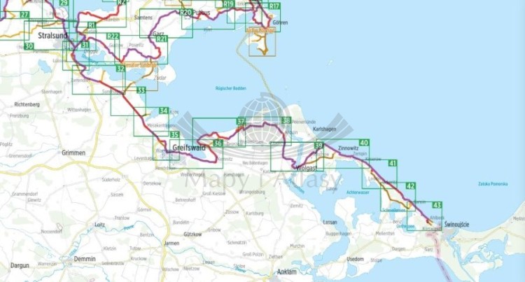 Wybrzeże Bałtyku. Lubeka, Uznam i Rugia. Atlas rowerowy wydawnictwa Verlag Esterbauer. Skorowidz 3