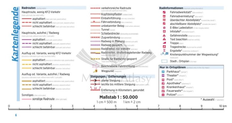 Wybrzeże Bałtyku. Lubeka, Uznam i Rugia. Atlas rowerowy wydawnictwa Verlag Esterbauer. Legenda 1