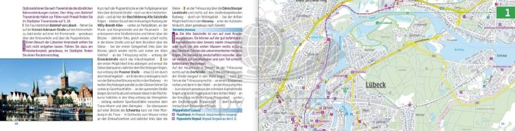 Wybrzeże Bałtyku. Lubeka, Uznam i Rugia. Atlas rowerowy wydawnictwa Verlag Esterbauer. Przykładowe strony 2