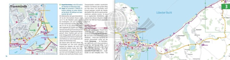 Wybrzeże Bałtyku. Lubeka, Uznam i Rugia. Atlas rowerowy wydawnictwa Verlag Esterbauer. Przykładowe strony 3