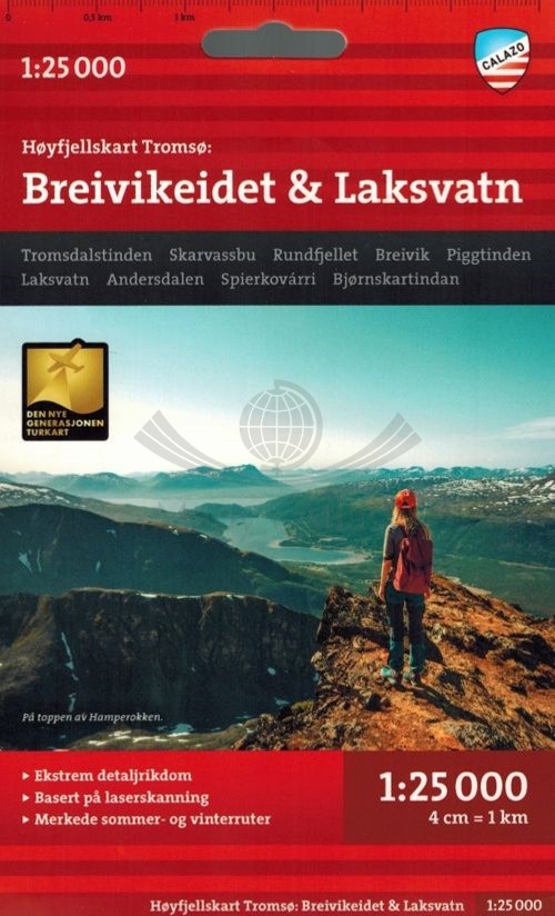 Tromso. Breivikeidet i Laksvatn 1:25 000. Wodoodporna mapa turystyczna. Calazo