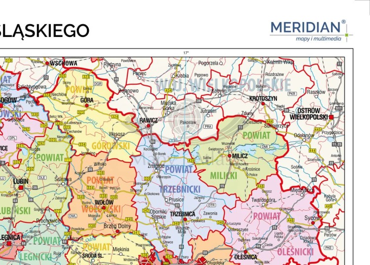 Województwo dolnośląskie 1:200 000. Mapa ścienna administracyjna. Drewniane półwałki. Fragment 1