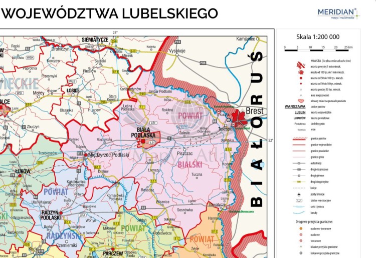Województwo lubelskie 1:200 000. Mapa ścienna administracyjna. Drewniane półwałki. Fragment 1