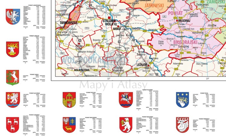 Województwo lubelskie 1:200 000. Mapa ścienna administracyjna. Drewniane półwałki. Fragment 2
