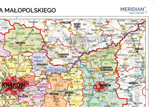 Województwo małopolskie 1:160 000. Mapa ścienna administracyjna. Drewniane półwałki. Fragment 1