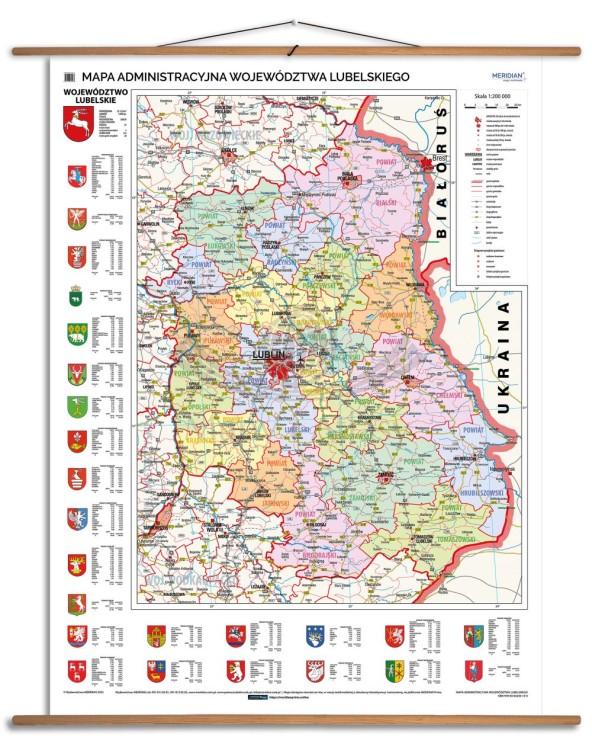 Województwo lubelskie 1:200 000. Mapa ścienna administracyjna. Drewniane półwałki