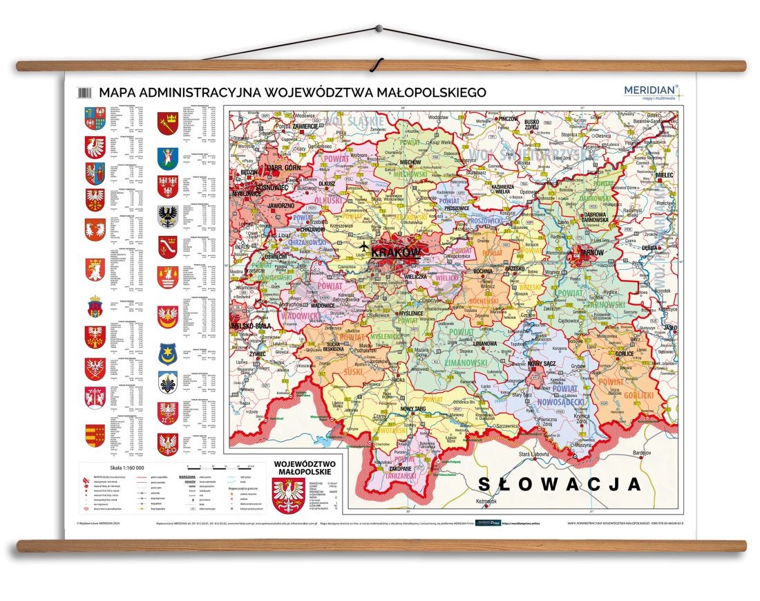 Województwo małopolskie 1:160 000. Mapa ścienna administracyjna. Drewniane półwałki