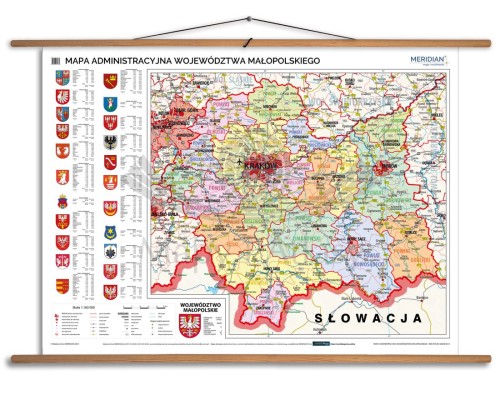 Województwo małopolskie 1:160 000. Mapa ścienna administracyjna. Drewniane półwałki