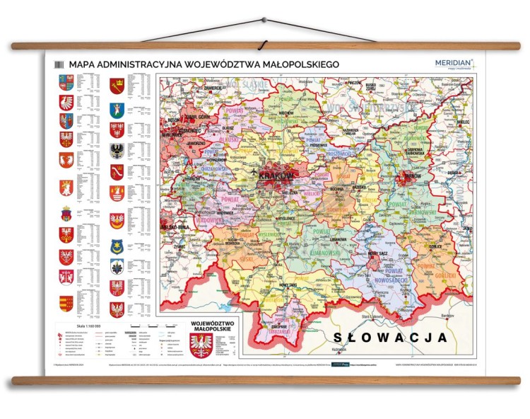 Województwo małopolskie 1:130 000. Mapa ścienna administracyjna. Drewniane półwałki